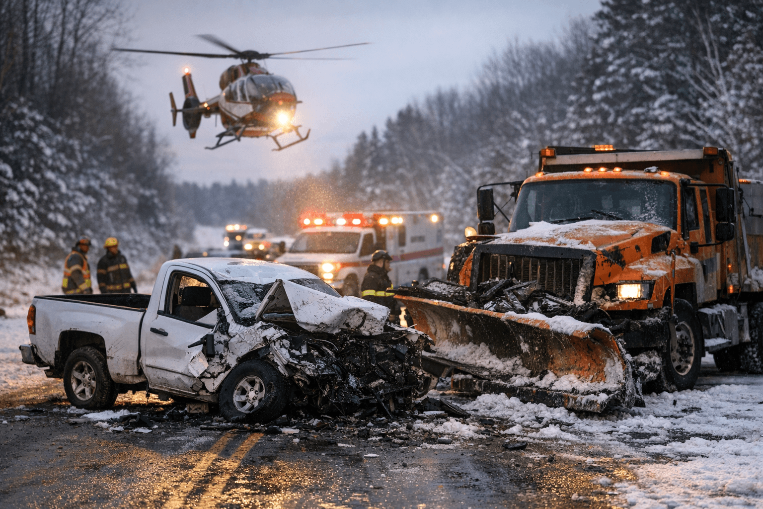 Pickup Driver Airlifted After Head-On Crash With County Plow Truck